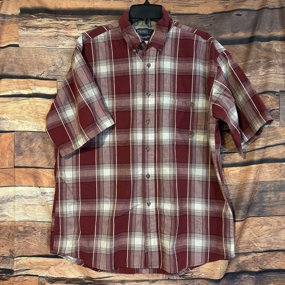 Wrangler Twenty X Shirt Mens Large Red Plaid Short Sleeve Button Down MJ2744A